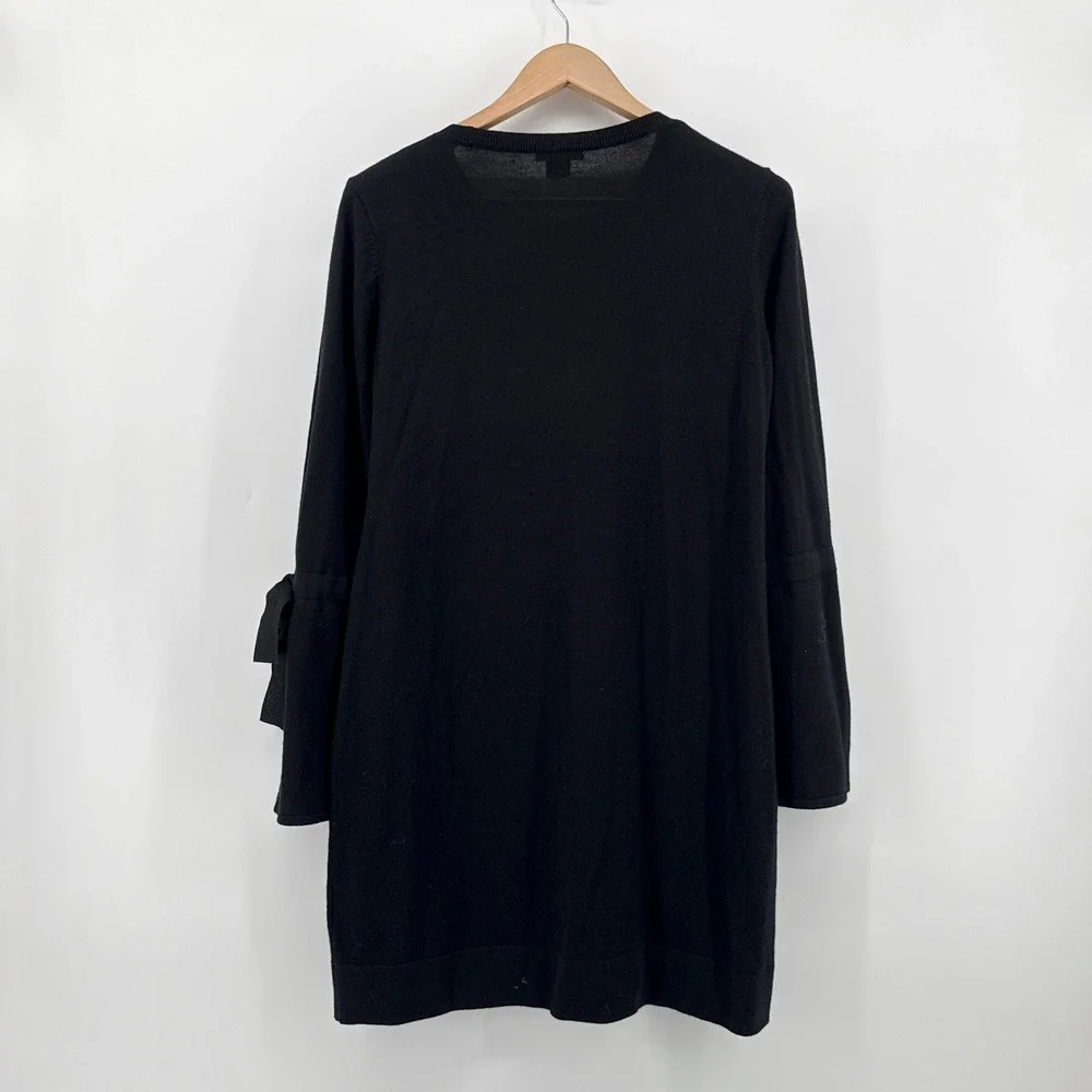 Club Monaco Womens Black 100%‎ Wool Bell Sleeve Bow Detail Sweater Dress Large